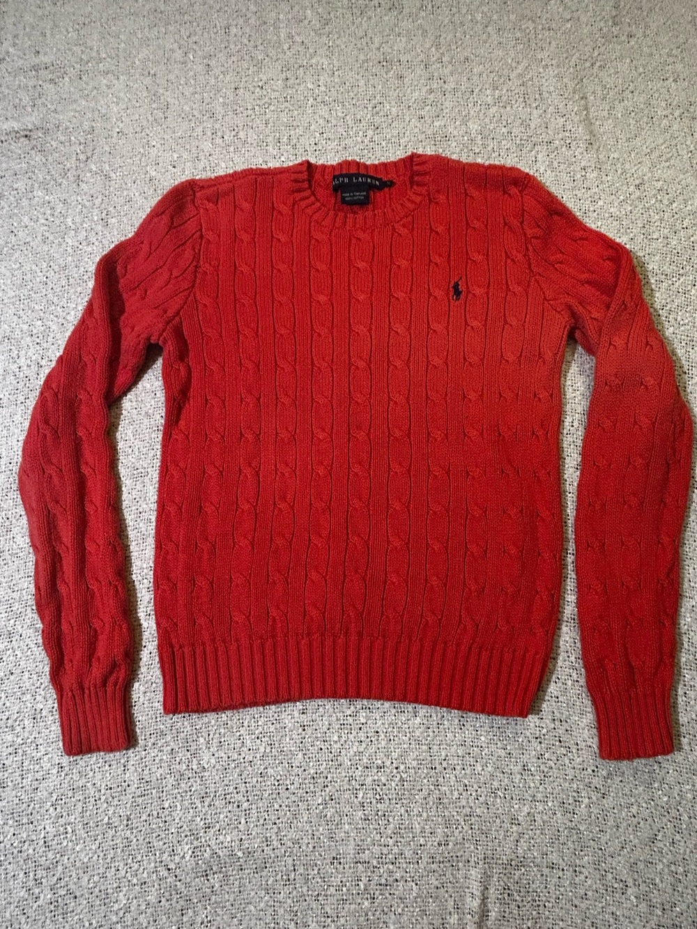 Ralph Lauren Coral / Salmon Classic Cable-Knit Crewneck Sweater Size S